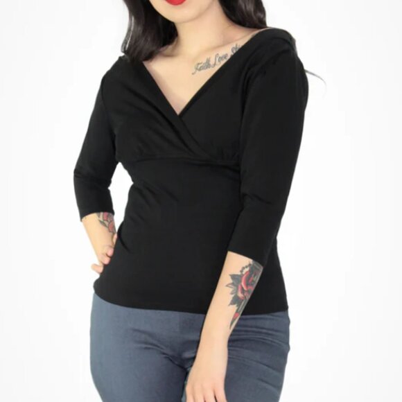 NWT Hemet Black Three Quarter Sleeve Top - Picture 2 of 7